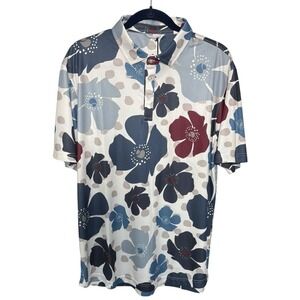 Swannies Golf Mellblom Polo Size Large All Over Floral Print‎ Performance Swan